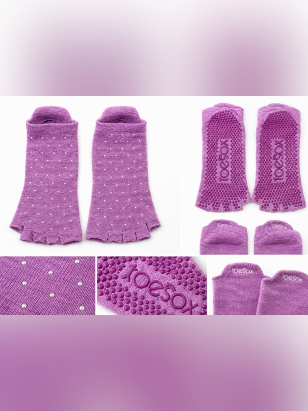 ToeSox Purple Rhinestone Grip Toe Socks Pilates Yoga OS